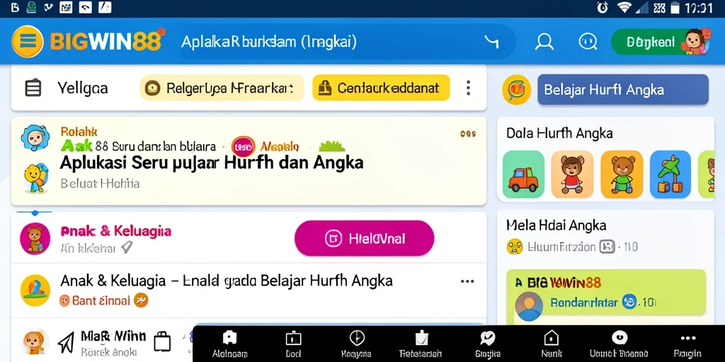 Antarmuka belajar huruf dan angka yang ceria dan interaktif.