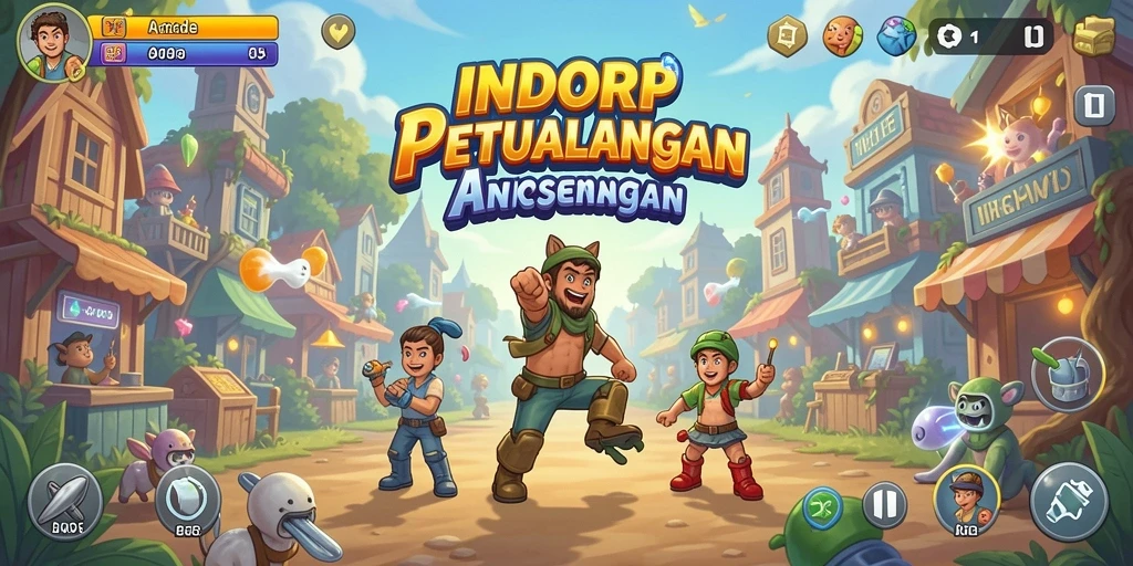 Tampilan antarmuka menarik dari game INDORP dengan warna cerah.